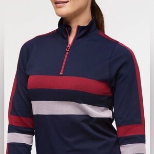 Cotopaxi Women’s Debajo Seamless Baselayer Quarter Zip in Ink Striped Blue Red L